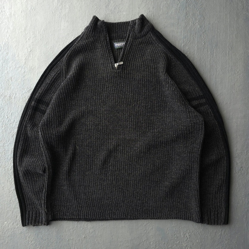 Vintage 2000s PREFAB Charcoal Quarter Zip Sweater Medium Striped Sleeves